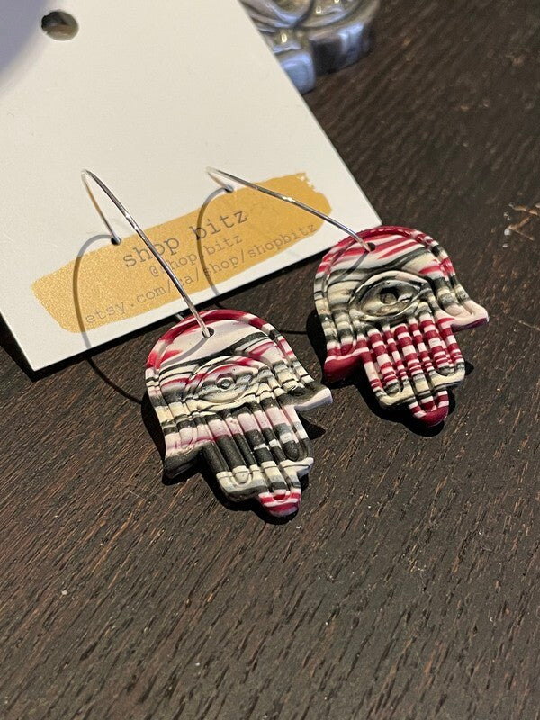 Stripey Hamsa Earrings by Shop Bitz